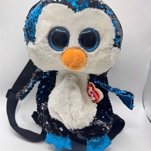 Ty Sequin Penguin Plush with Blue and Black